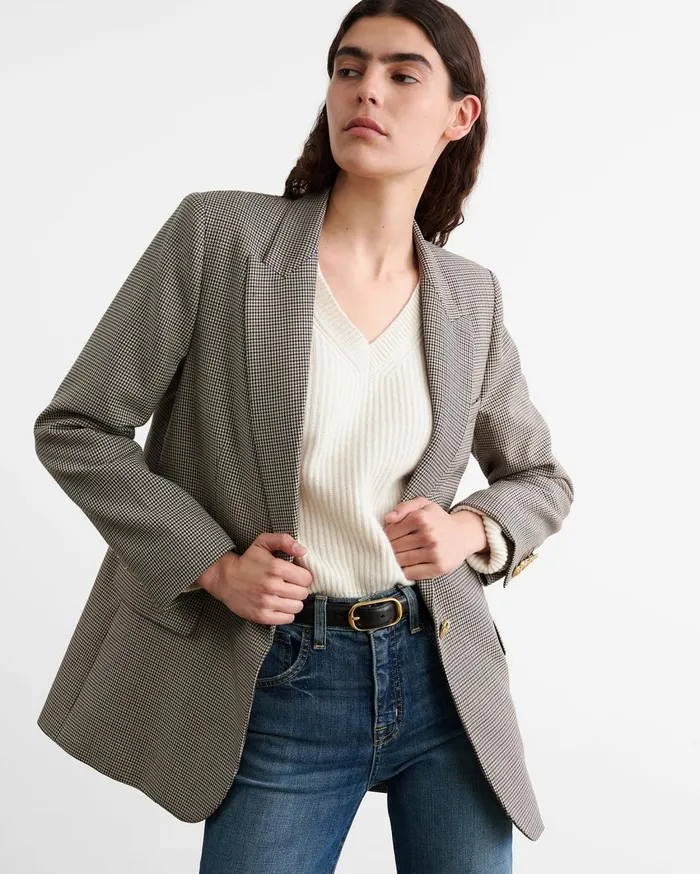 Nili Lotan DIANE BLAZER Brown Houndstooth Women Jackets and Blazers