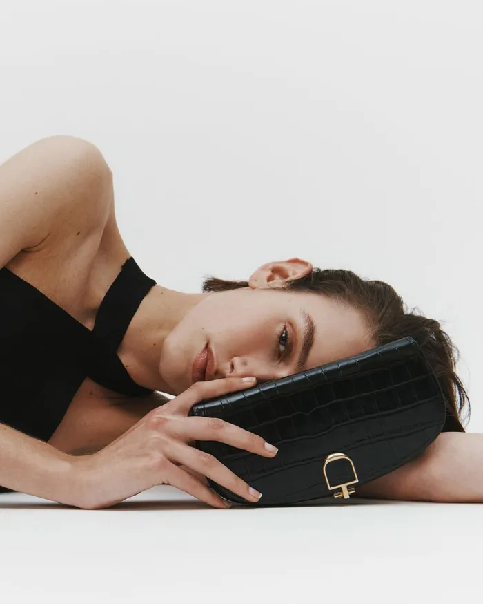 Nili Lotan LA LUNE CLUTCH Black And Gold Women Handbags