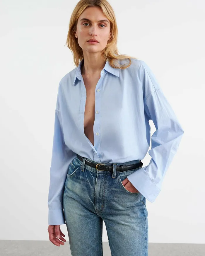Nili Lotan MATTIA SHIRT Sky Blue Women Tops