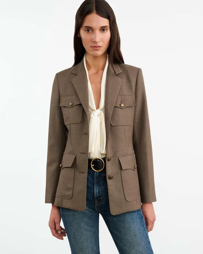 Nili Lotan NELSON JACKET Taupe Grey Women Jackets and Blazers