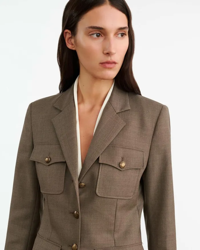 Nili Lotan NELSON JACKET Taupe Grey Women Jackets and Blazers