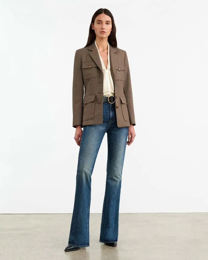 Nili Lotan NELSON JACKET Taupe Grey Women Jackets and Blazers