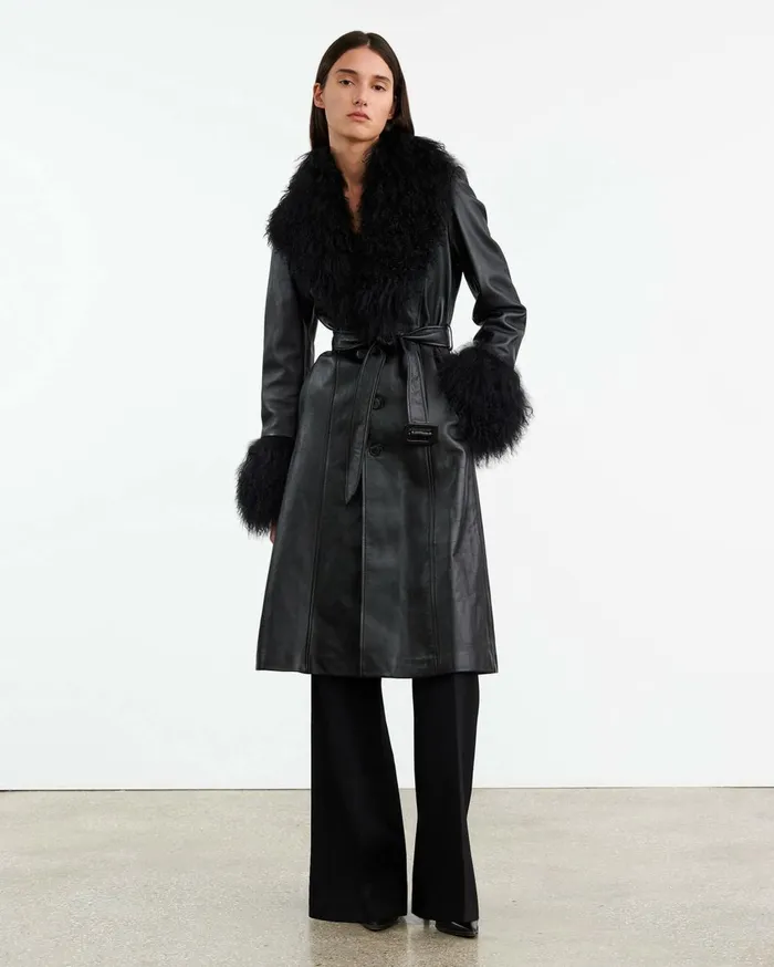 Nili Lotan SOLENE LEATHER COAT Black Women Coats and Outerwear