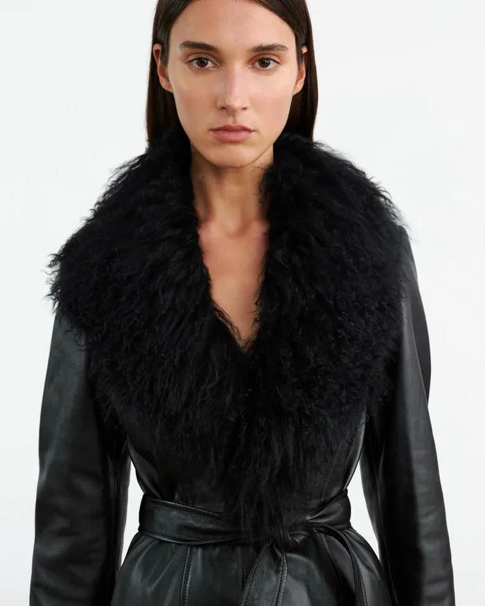 Nili Lotan SOLENE LEATHER COAT Black Women Coats and Outerwear