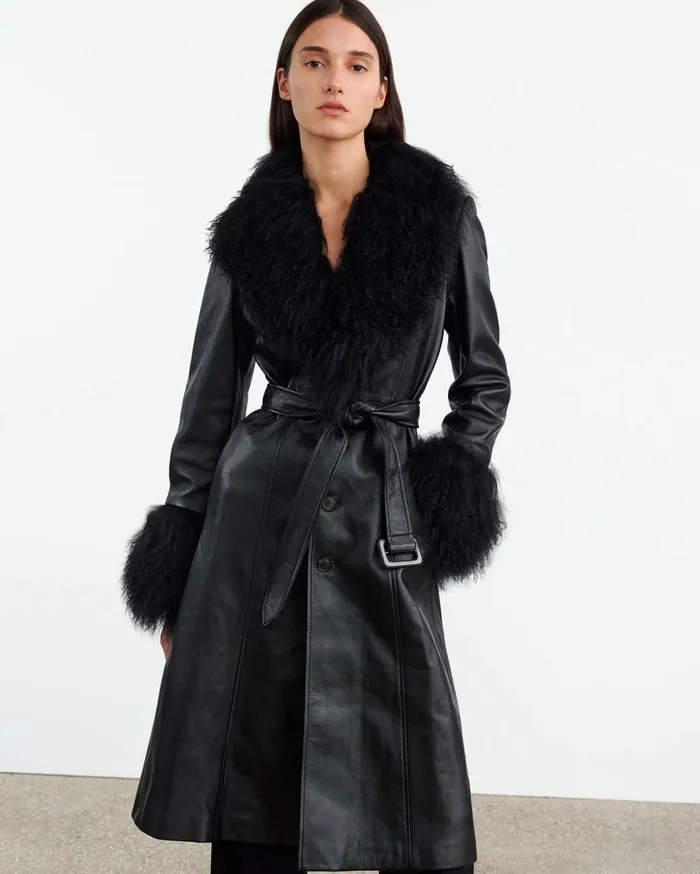 Nili Lotan SOLENE LEATHER COAT Black Women Coats and Outerwear