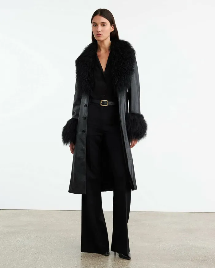 Nili Lotan SOLENE LEATHER COAT Black Women Coats and Outerwear