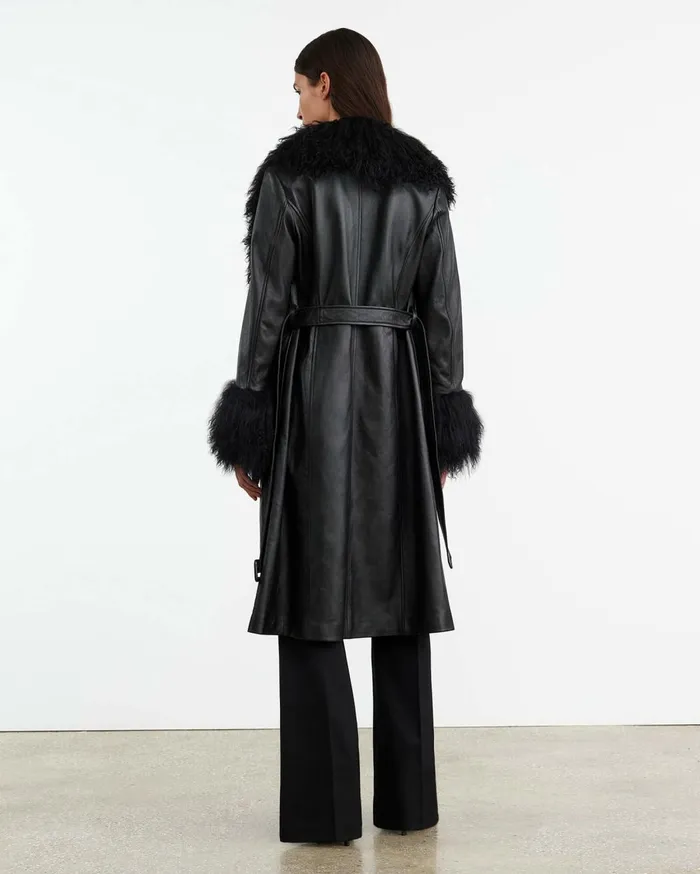 Nili Lotan SOLENE LEATHER COAT Black Women Coats and Outerwear