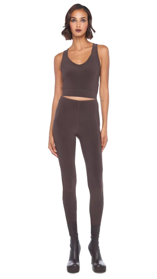 Norma Kamali Bottoms DIAGONAL LEGGING W MESH INSERT Chocolatechocolate Mesh 8211 Clothing