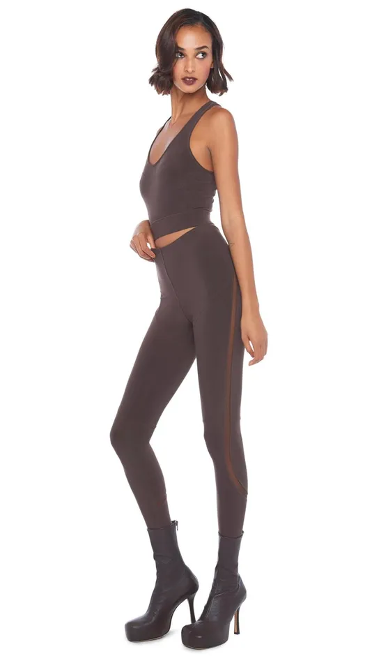 Norma Kamali Bottoms DIAGONAL LEGGING W MESH INSERT Chocolatechocolate Mesh 8211 Clothing Norma Kamali Bottoms DIAGONAL LEGGING W MESH INSERT Chocolatechocolate Mesh 8211 Clothing