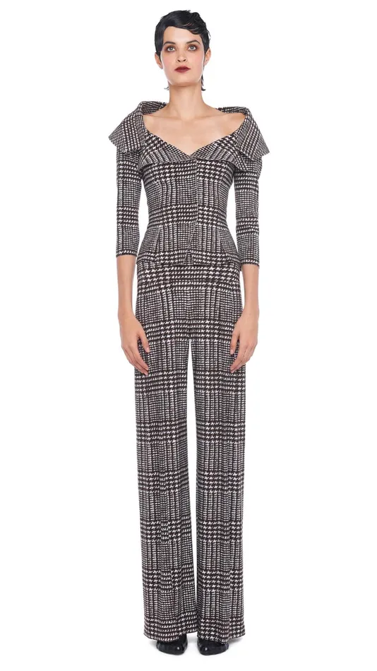 Norma Kamali Bottoms HIGH WAIST PLEAT PANT Chocolate Glenn Plaid Tweed 8211 Clothing