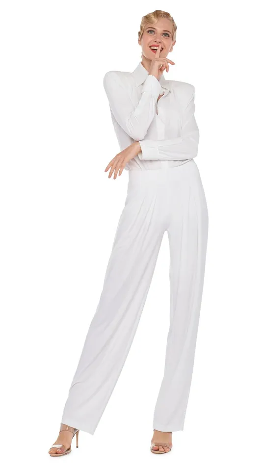 Norma Kamali Bottoms LOW RISE PLEATED TROUSER Snow White 8211 Clothing