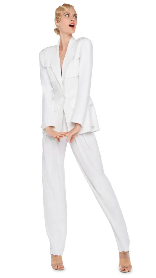Norma Kamali Bottoms LOW RISE PLEATED TROUSER Snow White 8211 Clothing