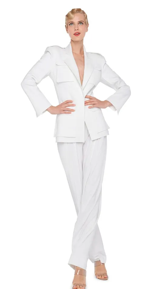 Norma Kamali Bottoms LOW RISE PLEATED TROUSER Snow White 8211 Clothing