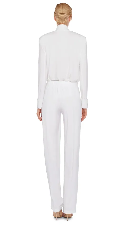 Norma Kamali Bottoms LOW RISE PLEATED TROUSER Snow White 8211 Clothing