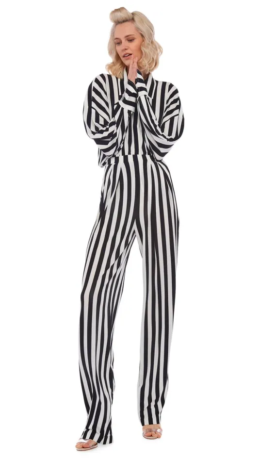 Norma Kamali Bottoms TAPERED PLEATED TROUSER 34 Stripe 8211 Clothing