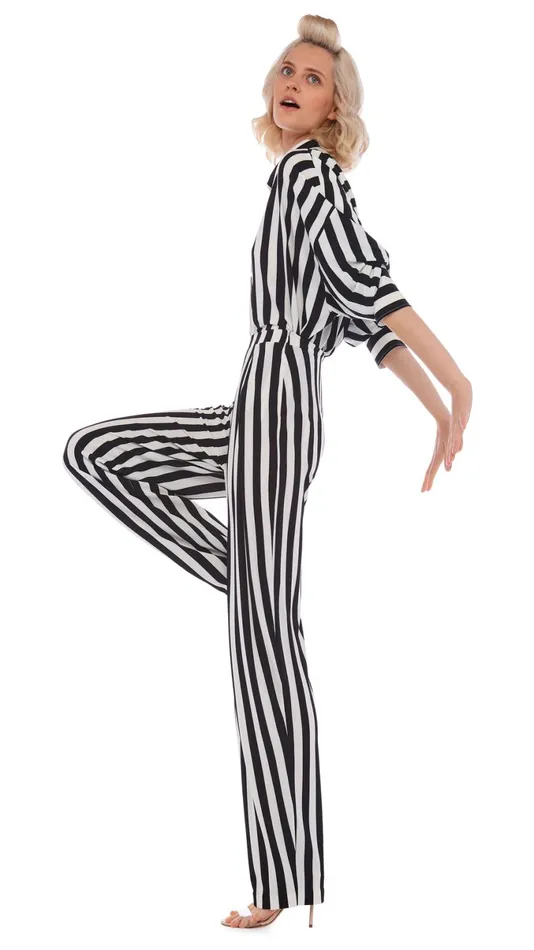 Norma Kamali Bottoms TAPERED PLEATED TROUSER 34 Stripe 8211 Clothing