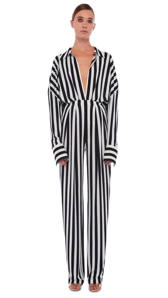 Norma Kamali Bottoms TAPERED PLEATED TROUSER 34 Stripe 8211 Clothing