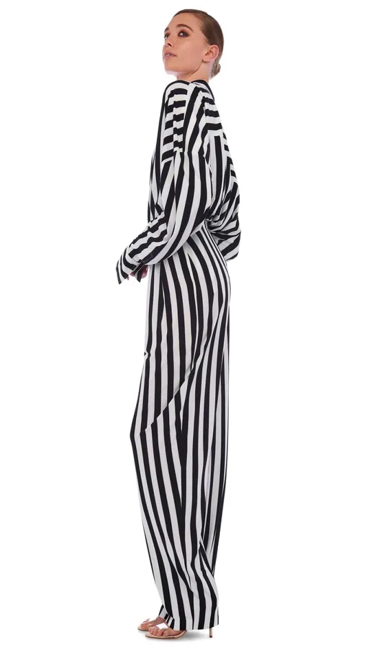 Norma Kamali Bottoms TAPERED PLEATED TROUSER 34 Stripe 8211 Clothing