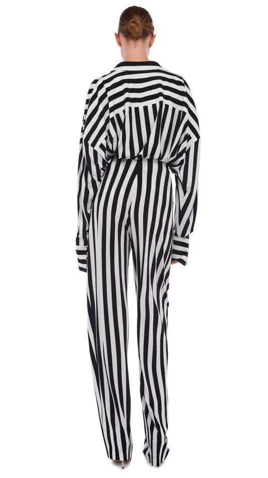 Norma Kamali Bottoms TAPERED PLEATED TROUSER 34 Stripe 8211 Clothing