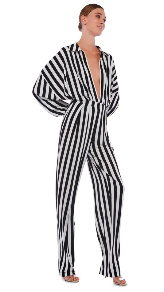 Norma Kamali Bottoms TAPERED PLEATED TROUSER 34 Stripe 8211 Clothing