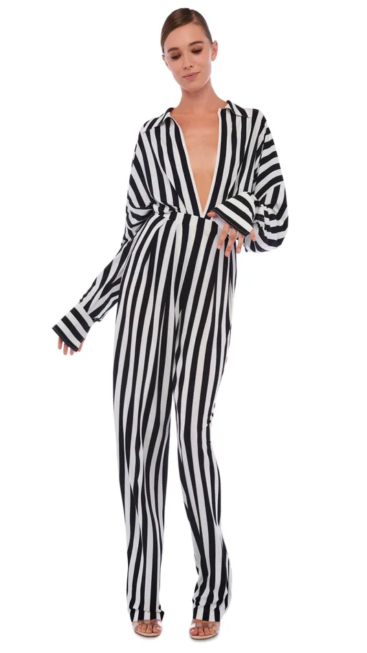 Norma Kamali Bottoms TAPERED PLEATED TROUSER 34 Stripe 8211 Clothing
