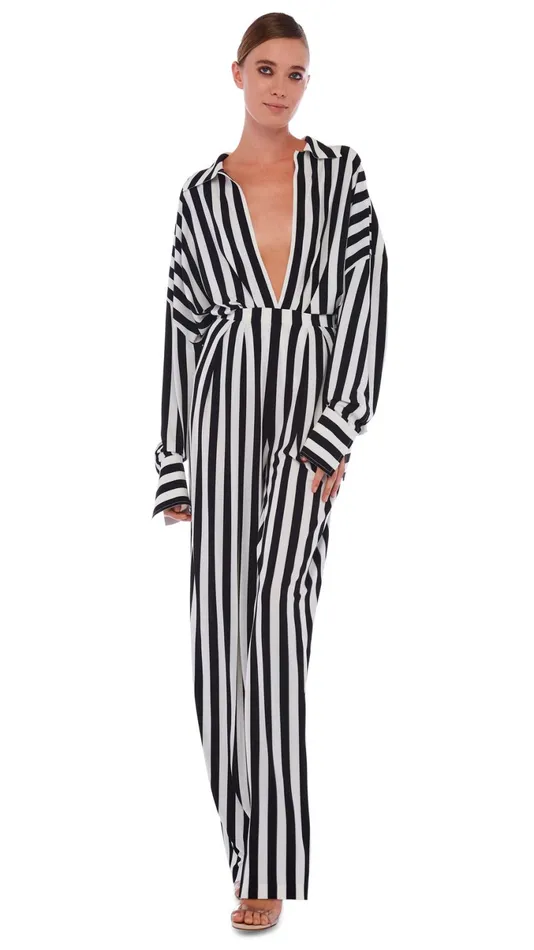 Norma Kamali Bottoms TAPERED PLEATED TROUSER 34 Stripe 8211 Clothing