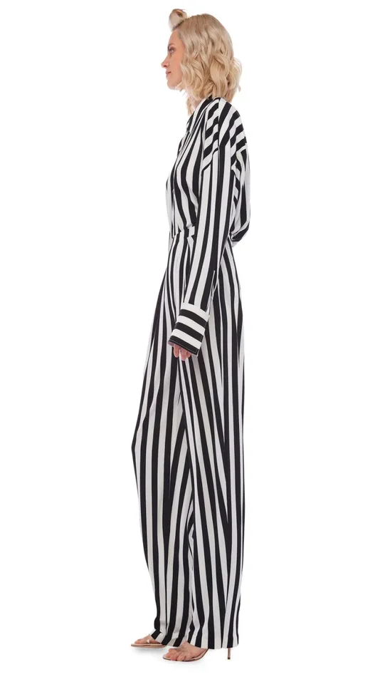Norma Kamali Bottoms TAPERED PLEATED TROUSER 34 Stripe 8211 Clothing