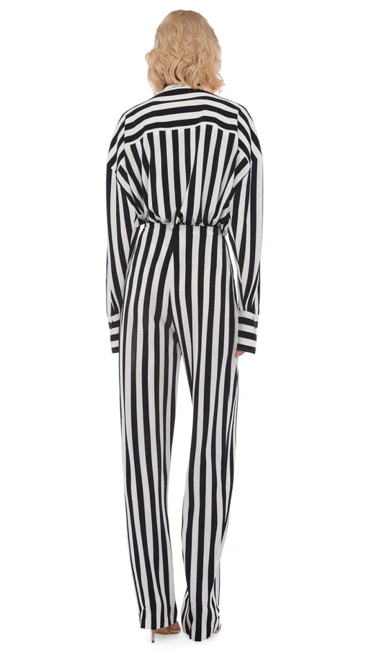 Norma Kamali Bottoms TAPERED PLEATED TROUSER 34 Stripe 8211 Clothing