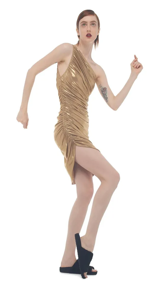 Norma Kamali Dresses DIANA MINI DRESS Gold 8211 Clothing