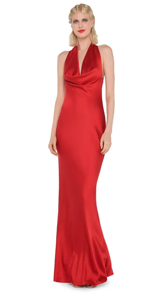 Norma Kamali Dresses HALTER DRAPE BIAS GOWN Tiger Red 8211 Clothing