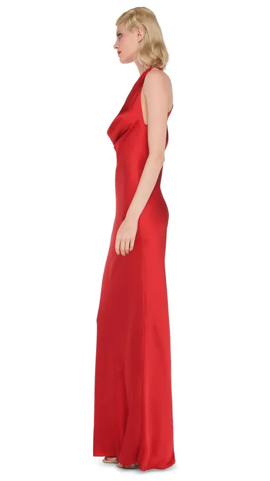 Norma Kamali Dresses HALTER DRAPE BIAS GOWN Tiger Red 8211 Clothing
