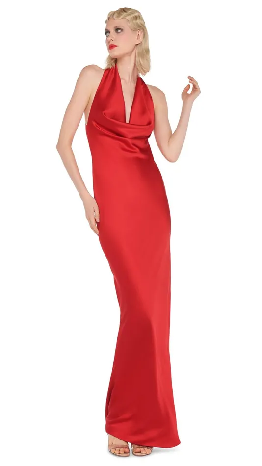 Norma Kamali Dresses HALTER DRAPE BIAS GOWN Tiger Red 8211 Clothing