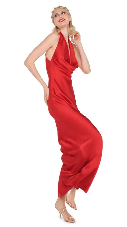 Norma Kamali Dresses HALTER DRAPE BIAS GOWN Tiger Red 8211 Clothing