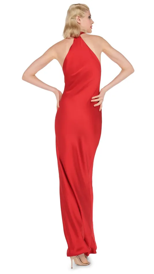 Norma Kamali Dresses HALTER DRAPE BIAS GOWN Tiger Red 8211 Clothing