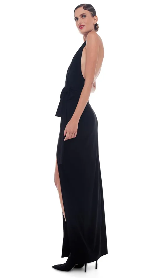 Norma Kamali Dresses HALTER WRAP STRAIGHT GOWN Black 8211 Clothing