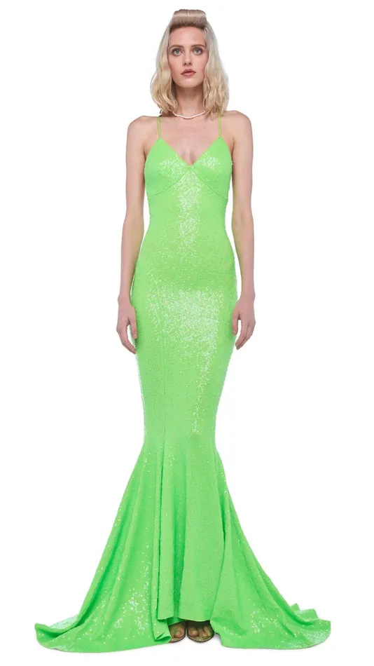 Norma Kamali Dresses LOW BACK SLIP FISHTAIL GOWN Neon Green 8211 Clothing