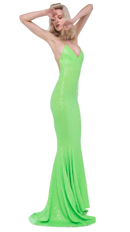 Norma Kamali Dresses LOW BACK SLIP FISHTAIL GOWN Neon Green 8211 Clothing