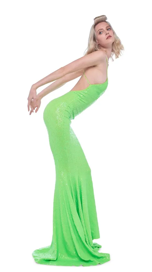 Norma Kamali Dresses LOW BACK SLIP FISHTAIL GOWN Neon Green 8211 Clothing