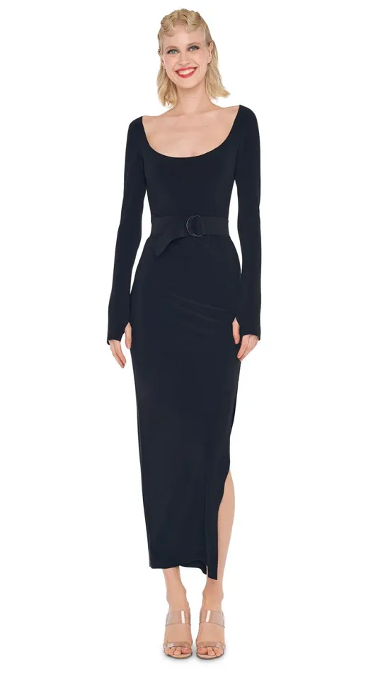 Norma Kamali Dresses SCOOP NECK SIDE SLIT GOWN Black 8211 Clothing