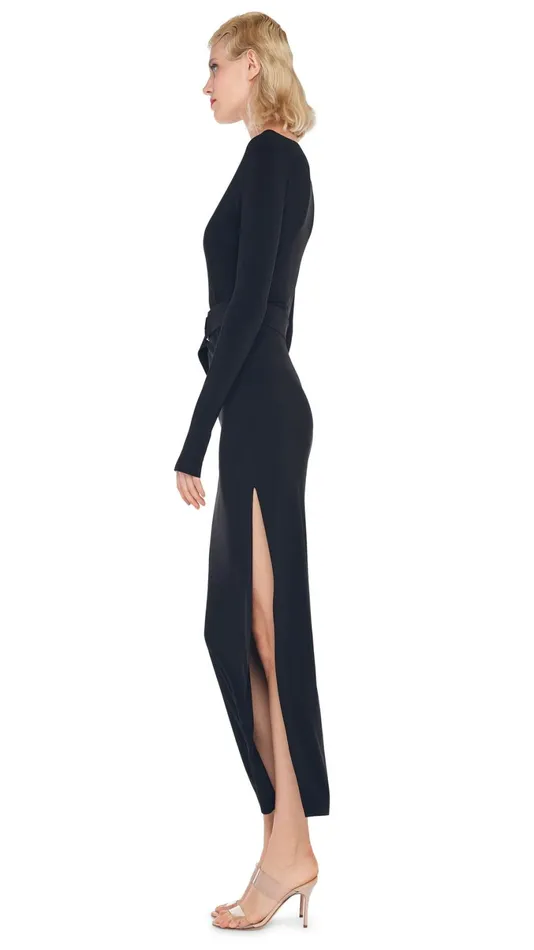 Norma Kamali Dresses SCOOP NECK SIDE SLIT GOWN Black 8211 Clothing