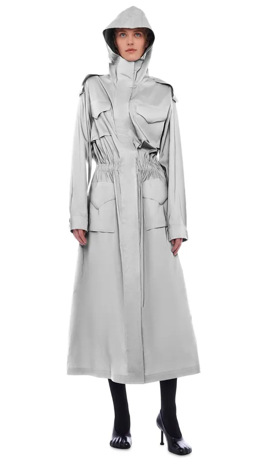 Norma Kamali Jackets LONG HOODED CARGO COAT Grey 8211 Clothing