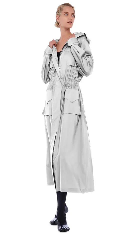 Norma Kamali Jackets LONG HOODED CARGO COAT Grey 8211 Clothing