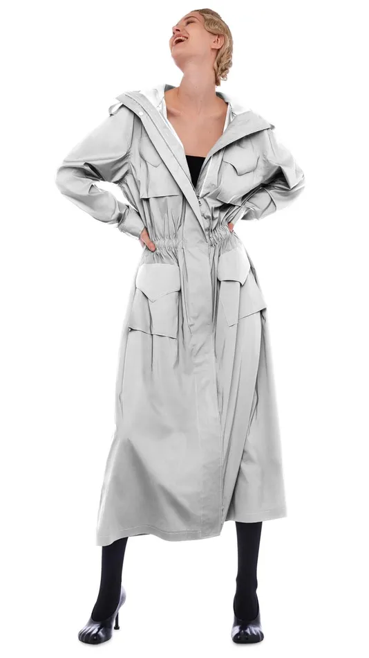 Norma Kamali Jackets LONG HOODED CARGO COAT Grey 8211 Clothing
