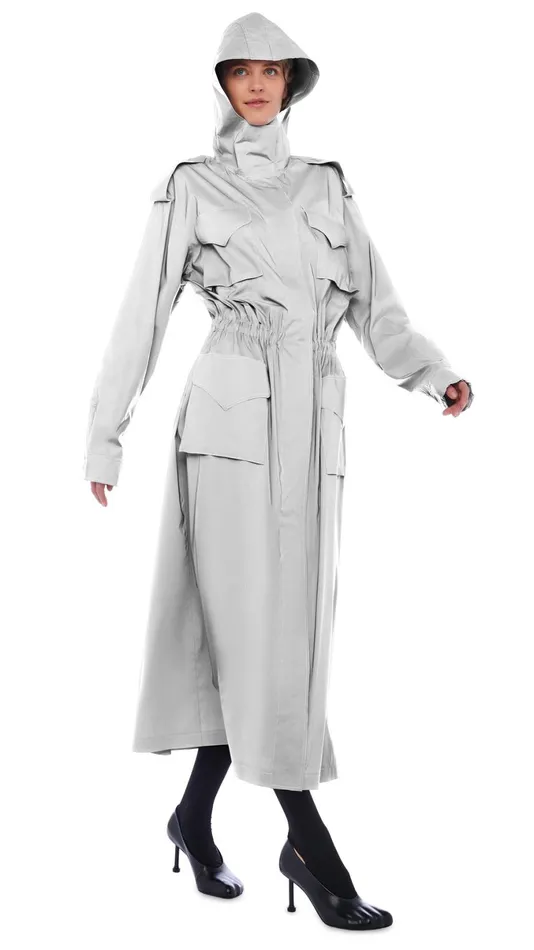 Norma Kamali Jackets LONG HOODED CARGO COAT Grey 8211 Clothing
