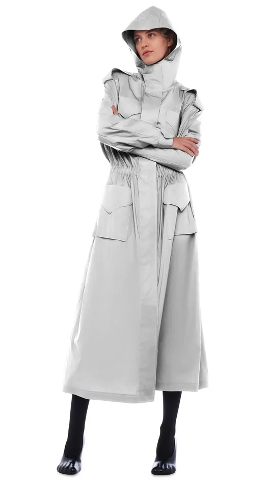 Norma Kamali Jackets LONG HOODED CARGO COAT Grey 8211 Clothing