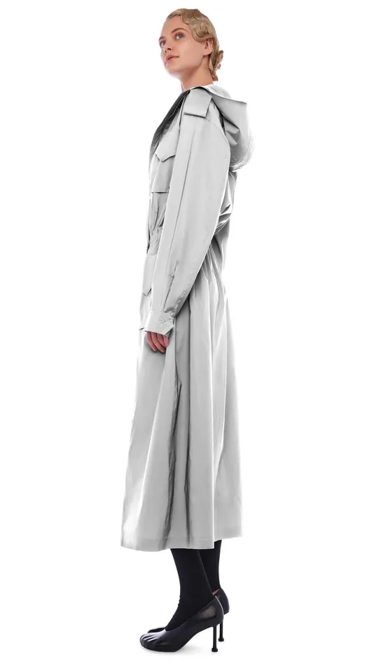 Norma Kamali Jackets LONG HOODED CARGO COAT Grey 8211 Clothing
