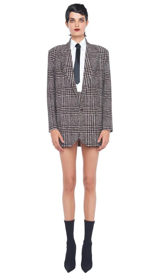 Norma Kamali Jackets OVERSIZED SINGLE BREASTED JACKET Chocolate Glenn Plaid Tweed 8211 Clothing