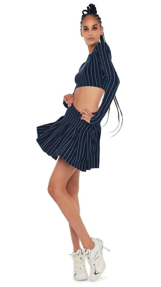 Norma Kamali Tops CROPPED SHOULDER PAD TOP True Navy Pinstripe 8211 Clothing Norma Kamali Tops CROPPED SHOULDER PAD TOP True Navy Pinstripe 8211 Clothing