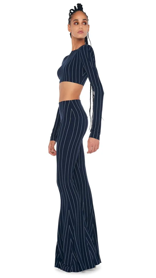 Norma Kamali Tops CROPPED SHOULDER PAD TOP True Navy Pinstripe 8211 Clothing Norma Kamali Tops CROPPED SHOULDER PAD TOP True Navy Pinstripe 8211 Clothing