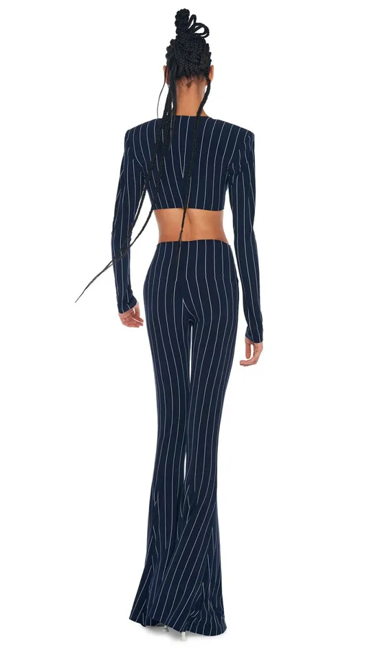 Norma Kamali Tops CROPPED SHOULDER PAD TOP True Navy Pinstripe 8211 Clothing Norma Kamali Tops CROPPED SHOULDER PAD TOP True Navy Pinstripe 8211 Clothing